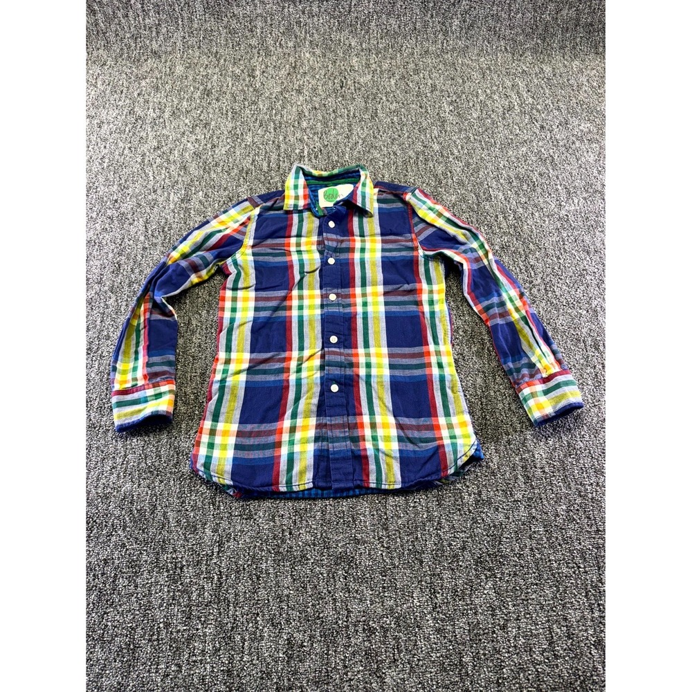 Boden Flannel Shirt Boys 9-10 Blue Plaid Cotton Button Up Long Sleeve Top